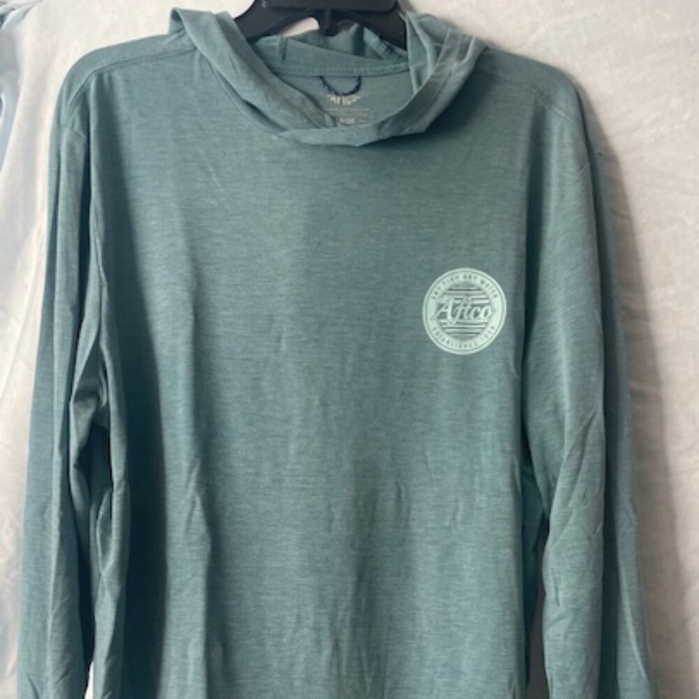 Men's AFTCO Teal Long Sleeve Hooded fishing shirt
